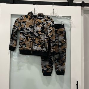 True Religion Camouflage Sweatsuit Zip Up Hoodie & Pants, Size 4